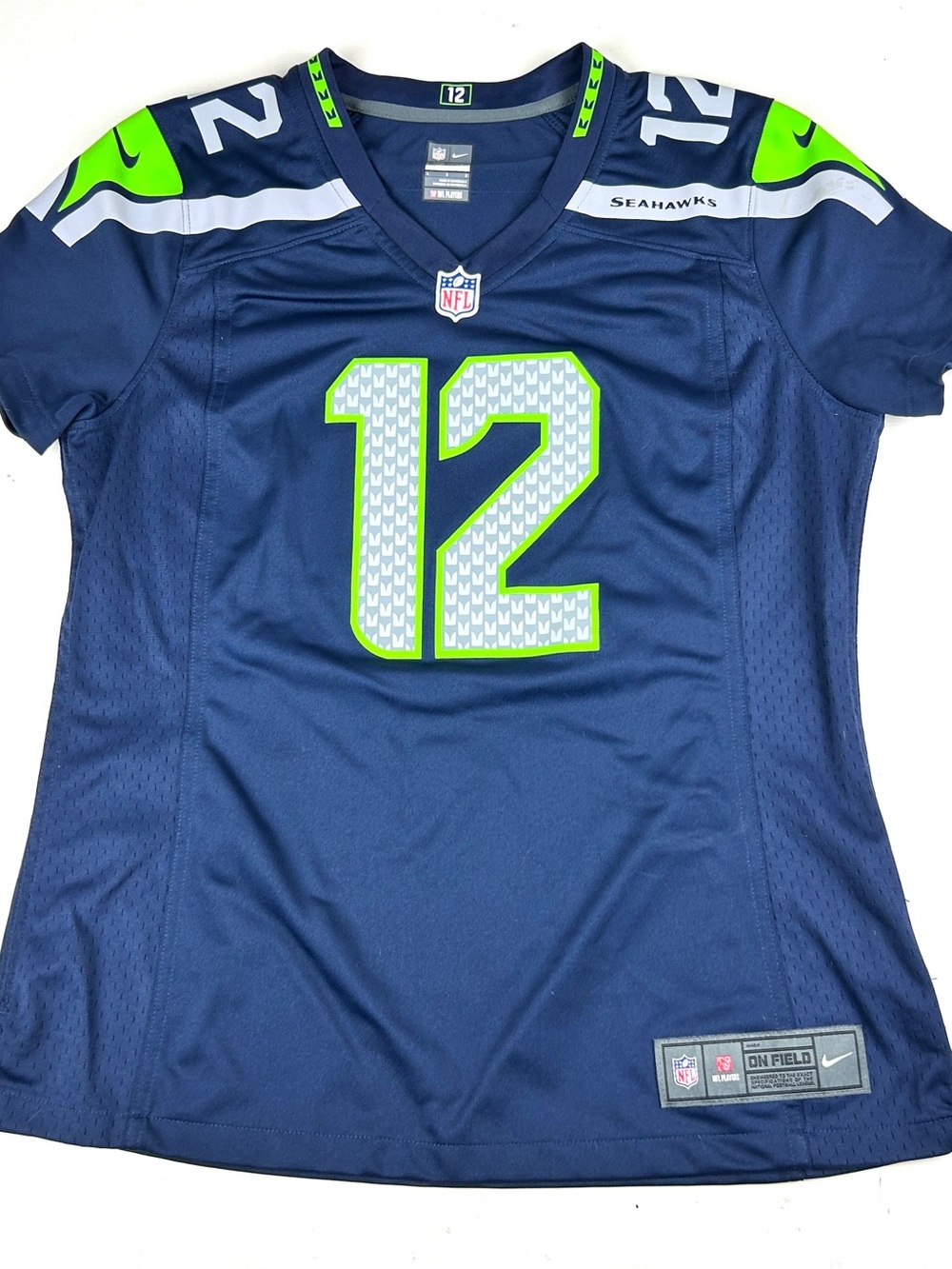 Seattle Seahawks Jersey Womens Large Blue Nike On Field 12th 12 Fan NFL Football